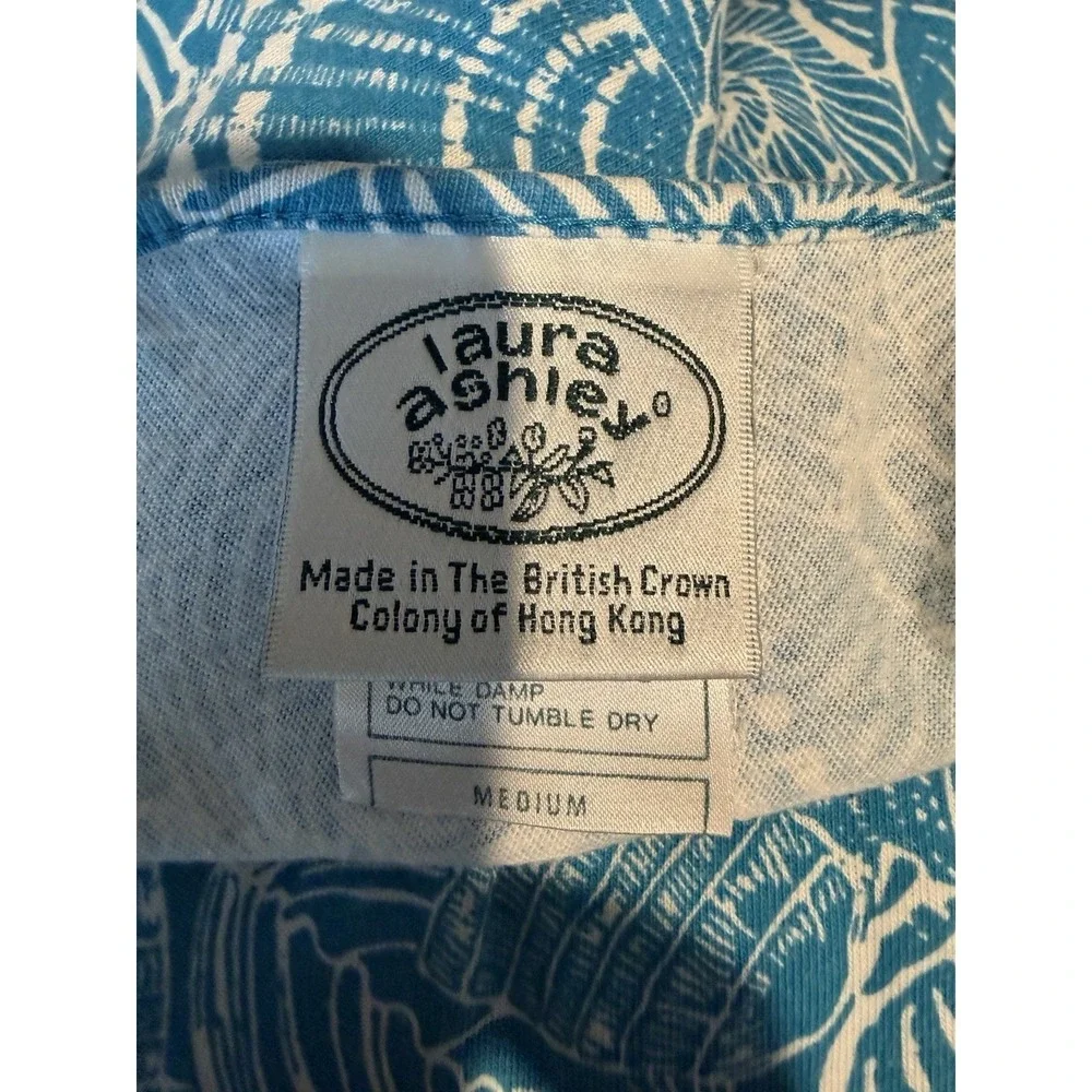 Vintage 1991 Laura Ashley Turquoise & White Seashell Cotton Midi Sundress Sz M - Picture 9 of 11